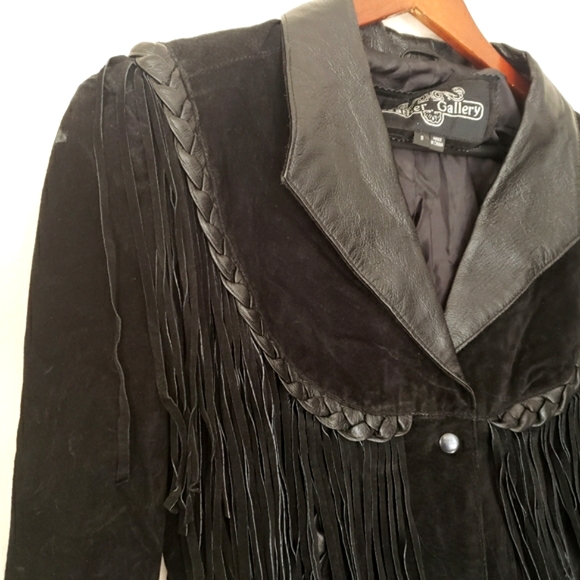 Black Suede and Leather Fringe Jacket - Picture 3 of 13